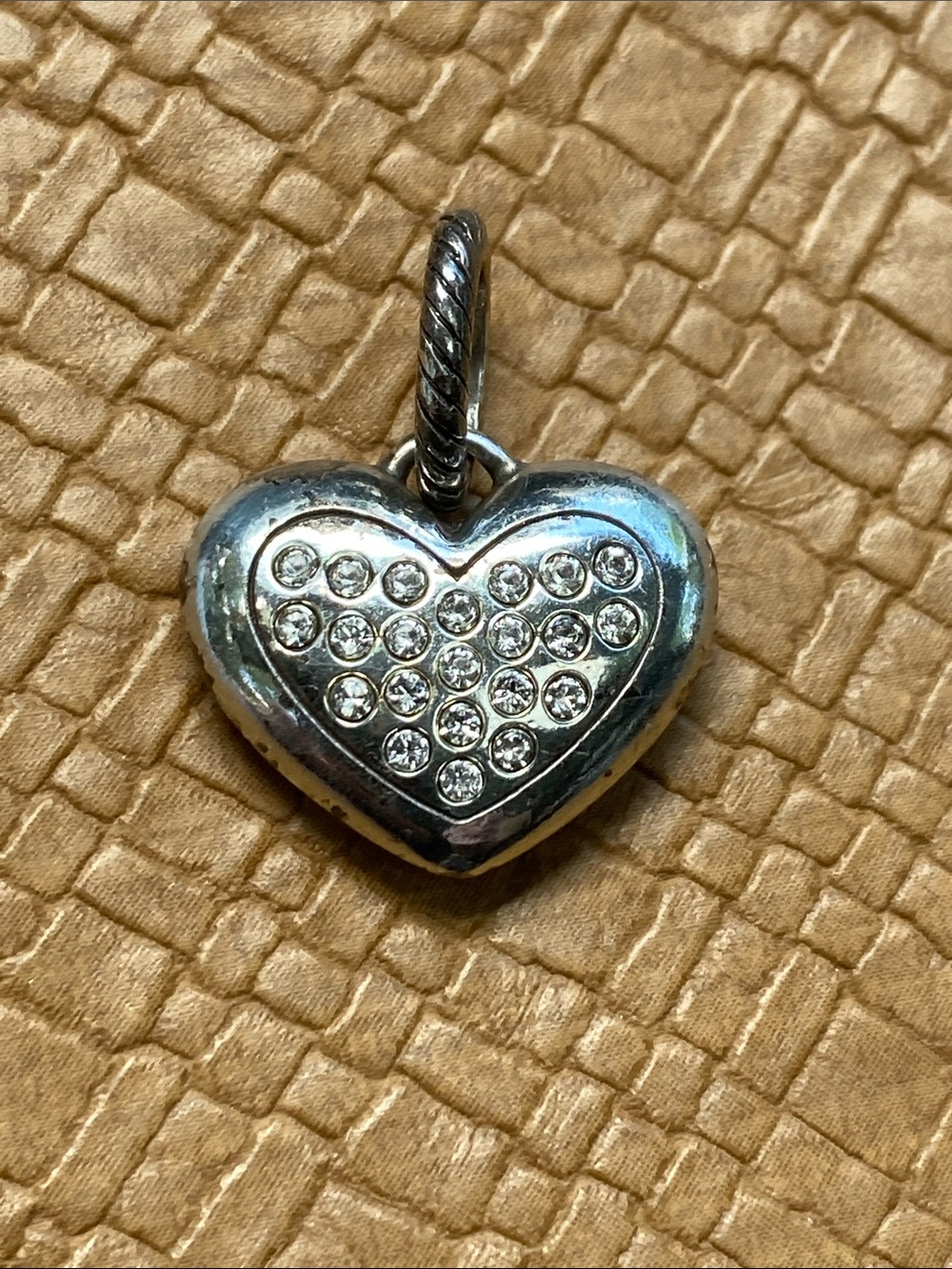 Brighton Silver tone Heart Pendant Charm with Clear Crystals